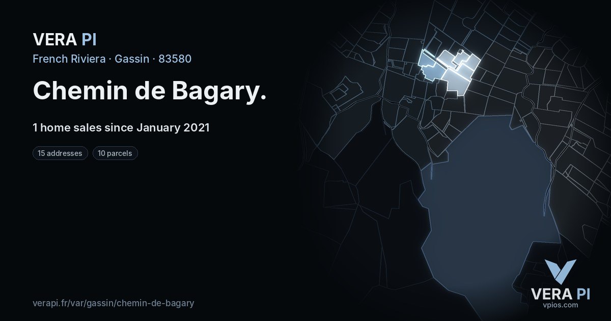 Chemin de Bagary, Gassin at night – every parcel coloured by the prices around it, the street's own parcels lit