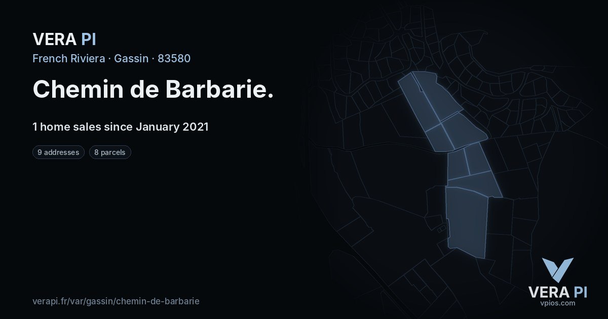 Chemin de Barbarie, Gassin at night – every parcel coloured by the prices around it, the street's own parcels lit