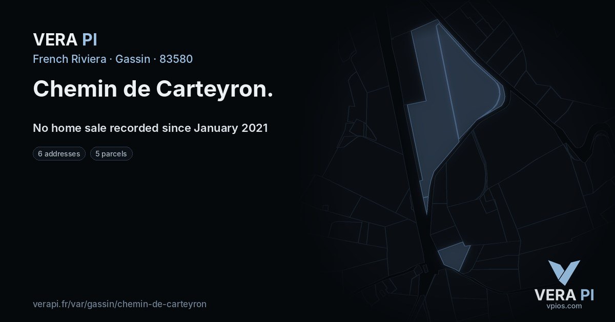 Chemin de Carteyron, Gassin at night – every parcel coloured by the prices around it, the street's own parcels lit