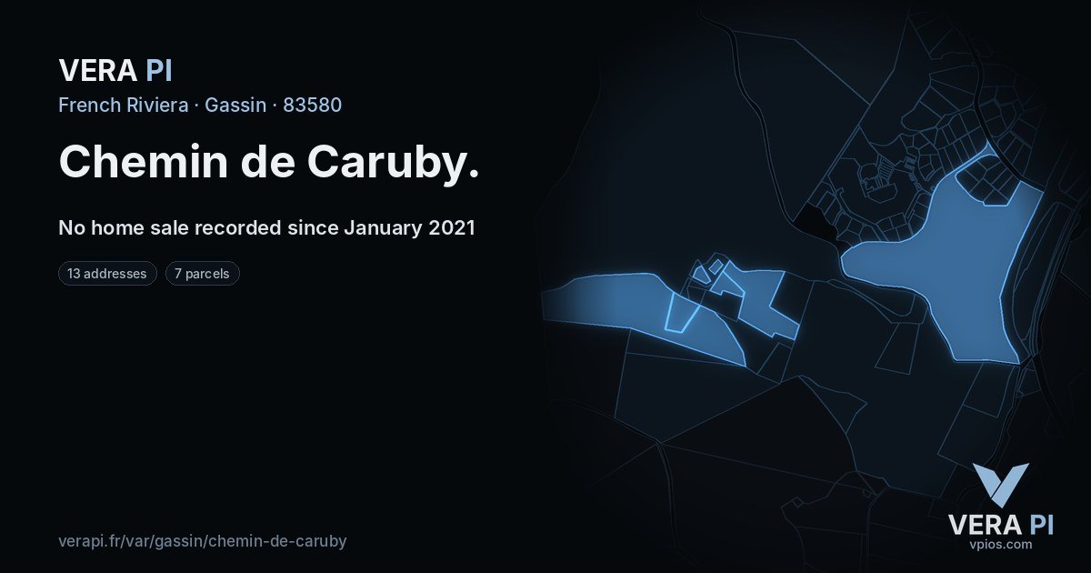Chemin de Caruby, Gassin at night – every parcel coloured by the prices around it, the street's own parcels lit