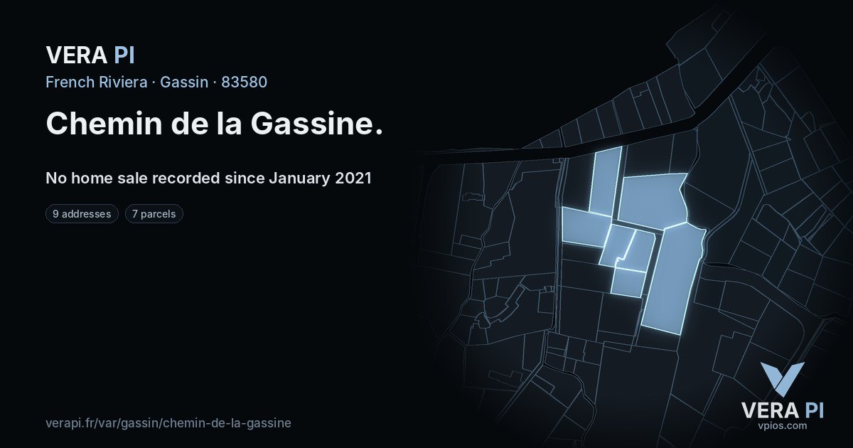 Chemin de la Gassine, Gassin at night – every parcel coloured by the prices around it, the street's own parcels lit