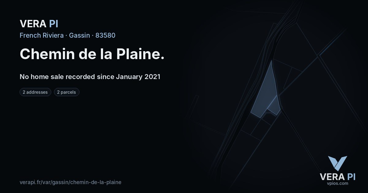 Chemin de la Plaine, Gassin at night – every parcel coloured by the prices around it, the street's own parcels lit