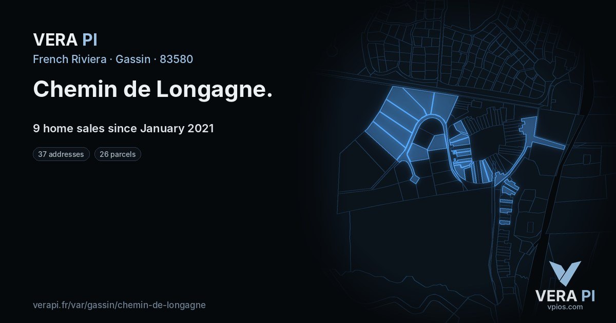 Chemin de Longagne, Gassin at night – every parcel coloured by the prices around it, the street's own parcels lit