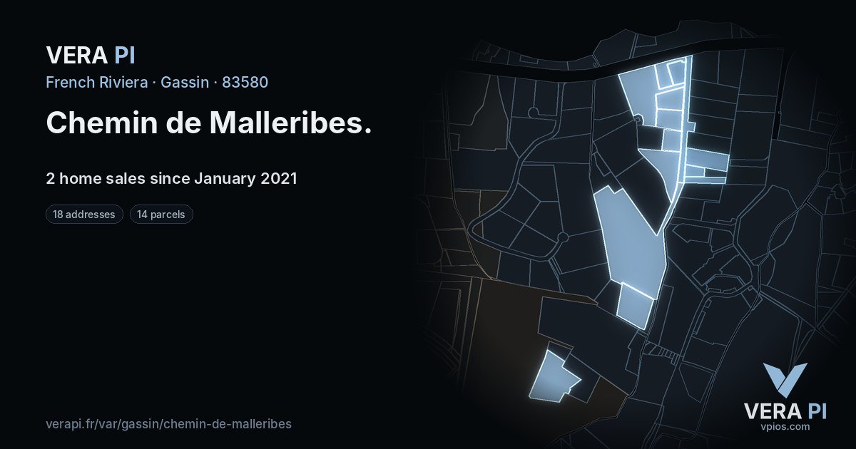 Chemin de Malleribes, Gassin at night – every parcel coloured by the prices around it, the street's own parcels lit