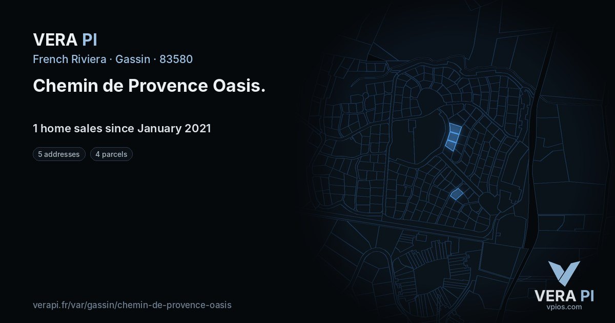 Chemin de Provence Oasis, Gassin at night – every parcel coloured by the prices around it, the street's own parcels lit