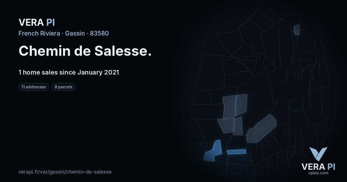 Chemin de Salesse, Gassin at night – every parcel coloured by the prices around it, the street's own parcels lit
