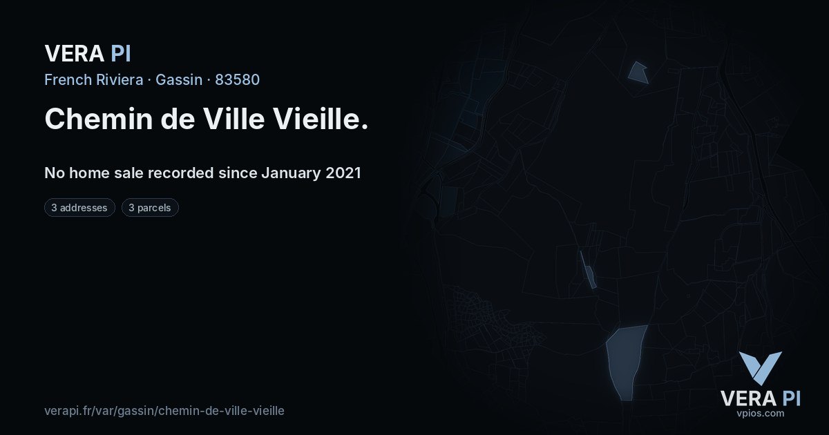Chemin de Ville Vieille, Gassin at night – every parcel coloured by the prices around it, the street's own parcels lit