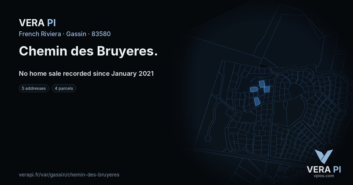 Chemin des Bruyeres, Gassin at night – every parcel coloured by the prices around it, the street's own parcels lit