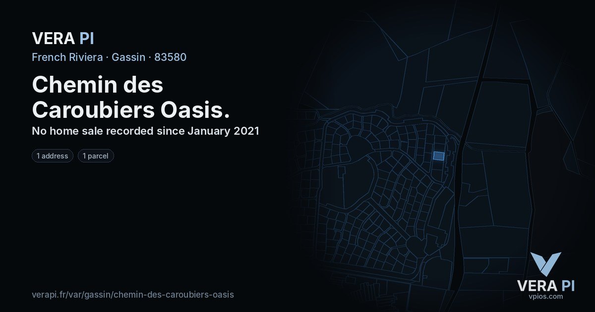 Chemin des Caroubiers Oasis, Gassin at night – every parcel coloured by the prices around it, the street's own parcels lit