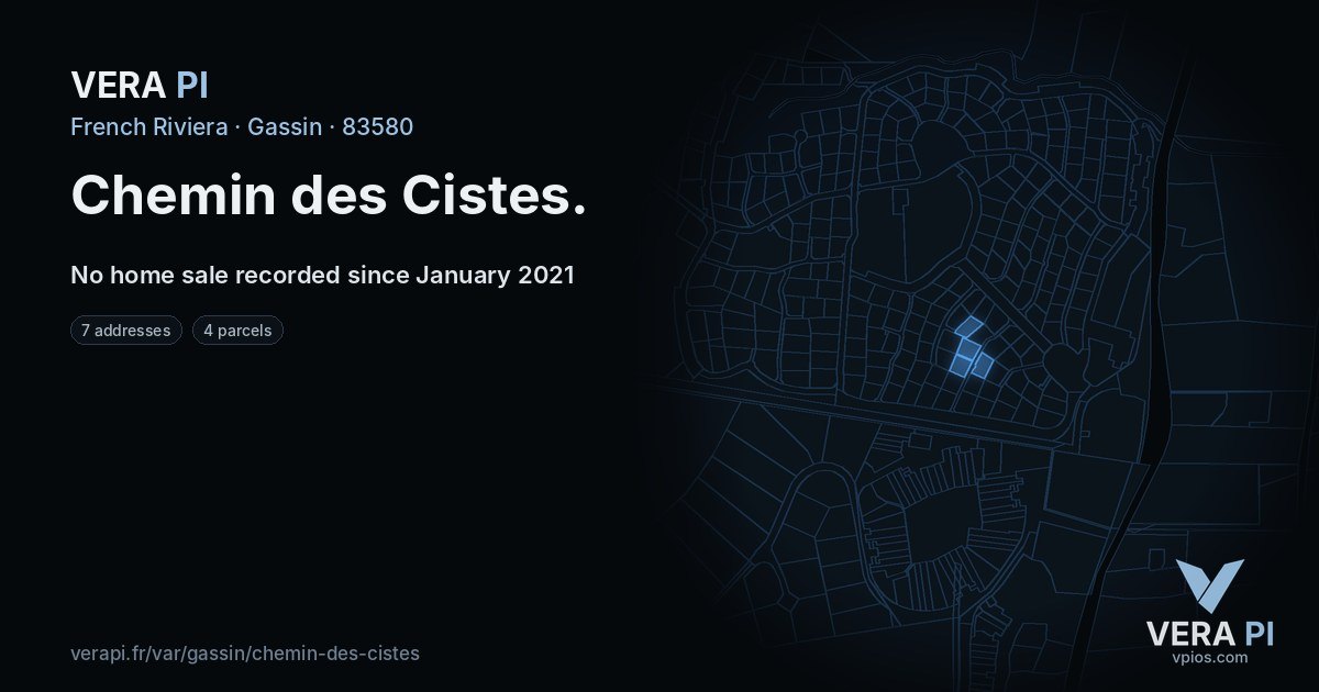 Chemin des Cistes, Gassin at night – every parcel coloured by the prices around it, the street's own parcels lit