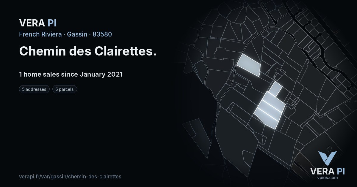 Chemin des Clairettes, Gassin at night – every parcel coloured by the prices around it, the street's own parcels lit