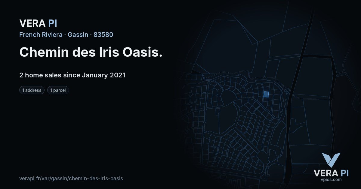 Chemin des Iris Oasis, Gassin at night – every parcel coloured by the prices around it, the street's own parcels lit