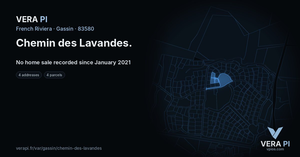 Chemin des Lavandes, Gassin at night – every parcel coloured by the prices around it, the street's own parcels lit