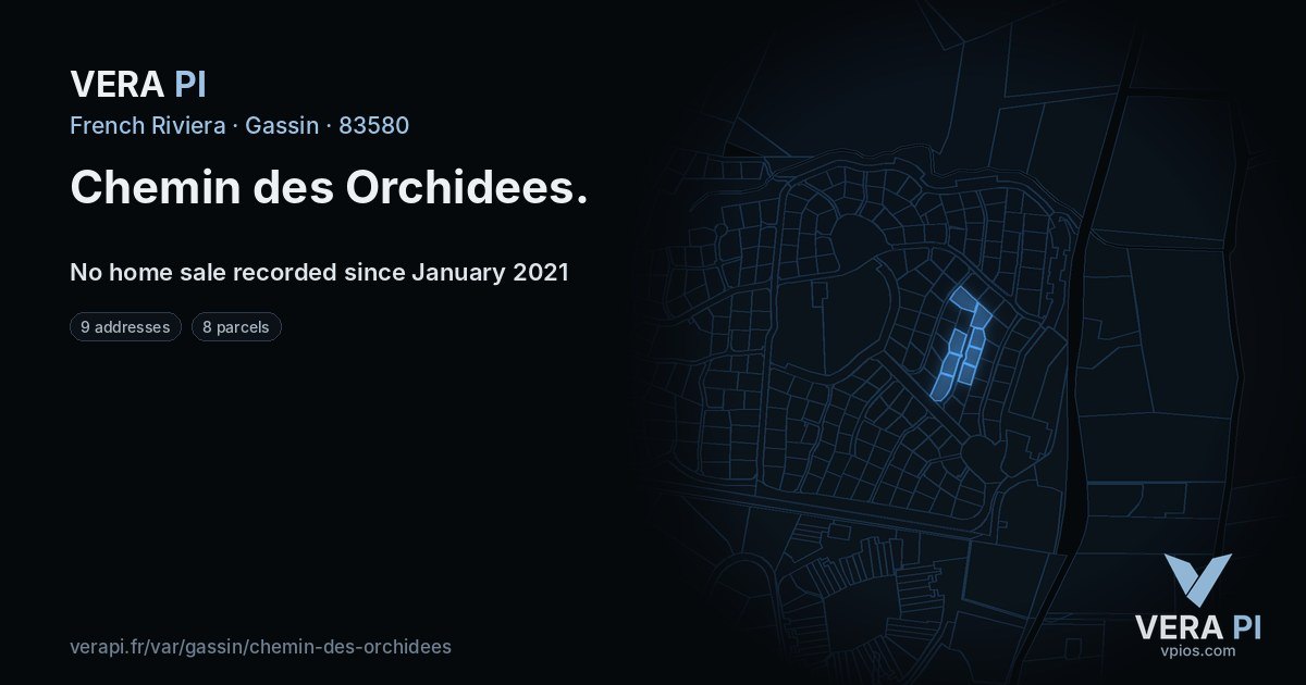 Chemin des Orchidees, Gassin at night – every parcel coloured by the prices around it, the street's own parcels lit