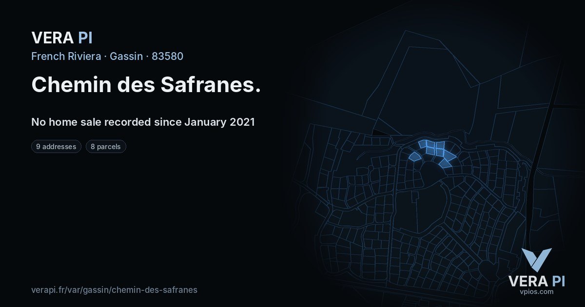 Chemin des Safranes, Gassin at night – every parcel coloured by the prices around it, the street's own parcels lit