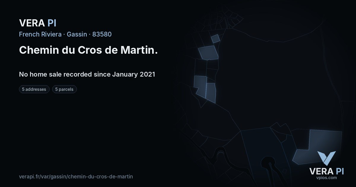 Chemin du Cros de Martin, Gassin at night – every parcel coloured by the prices around it, the street's own parcels lit