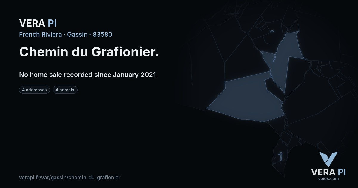 Chemin du Grafionier, Gassin at night – every parcel coloured by the prices around it, the street's own parcels lit