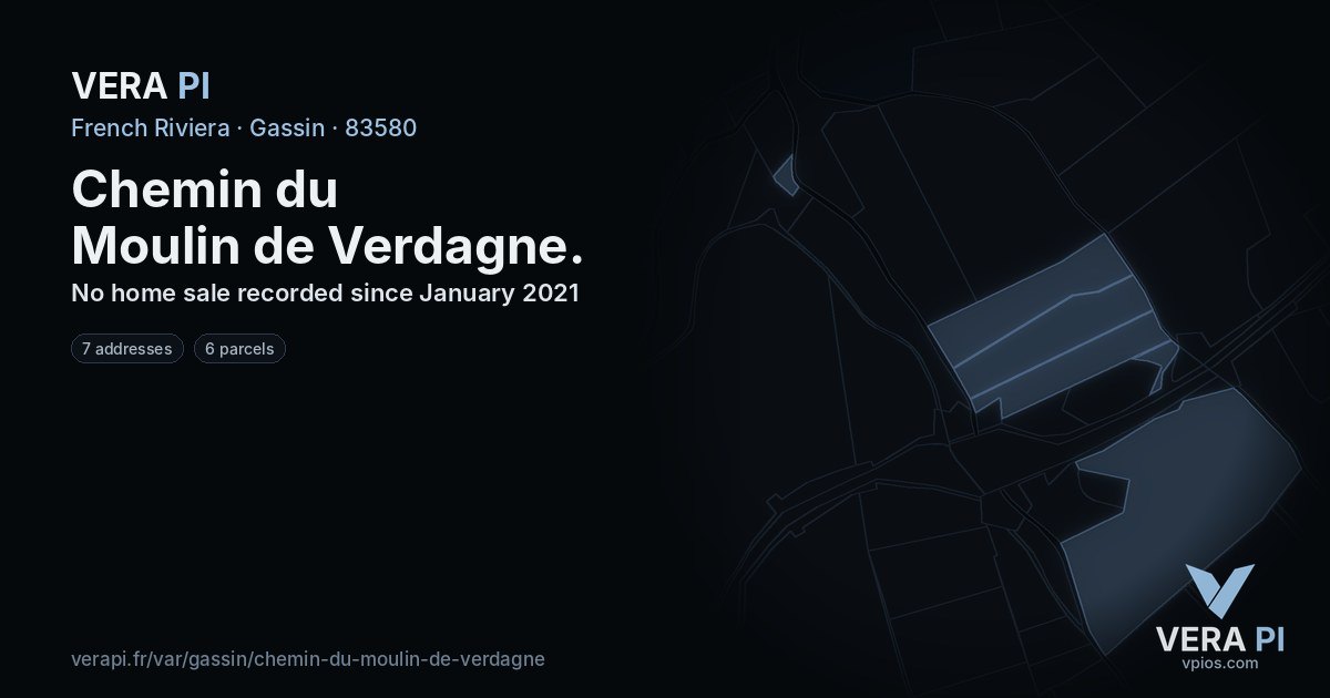 Chemin du Moulin de Verdagne, Gassin at night – every parcel coloured by the prices around it, the street's own parcels lit