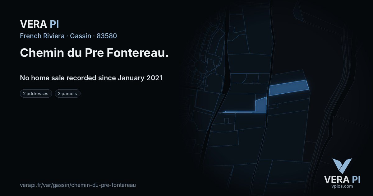 Chemin du Pre Fontereau, Gassin at night – every parcel coloured by the prices around it, the street's own parcels lit