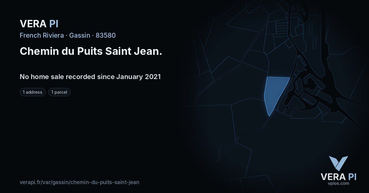 Chemin du Puits Saint Jean, Gassin at night – every parcel coloured by the prices around it, the street's own parcels lit
