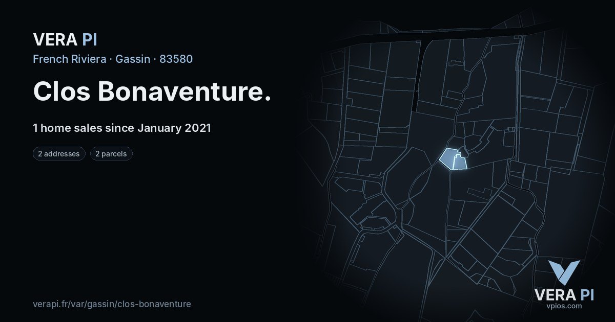 Clos Bonaventure, Gassin at night – every parcel coloured by the prices around it, the street's own parcels lit