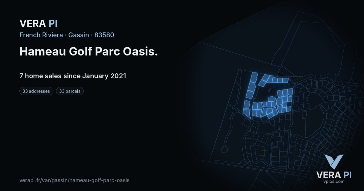 Hameau Golf Parc Oasis, Gassin at night – every parcel coloured by the prices around it, the street's own parcels lit