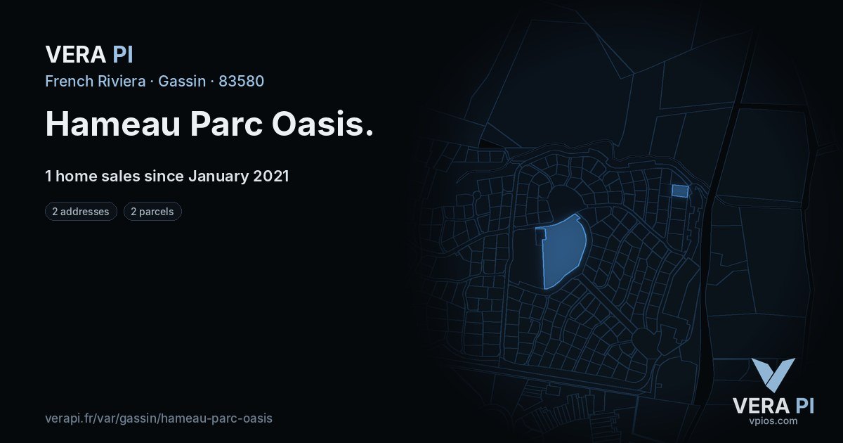 Hameau Parc Oasis, Gassin at night – every parcel coloured by the prices around it, the street's own parcels lit