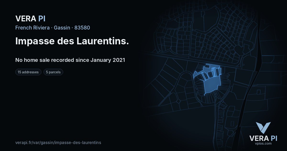 Impasse des Laurentins, Gassin at night – every parcel coloured by the prices around it, the street's own parcels lit