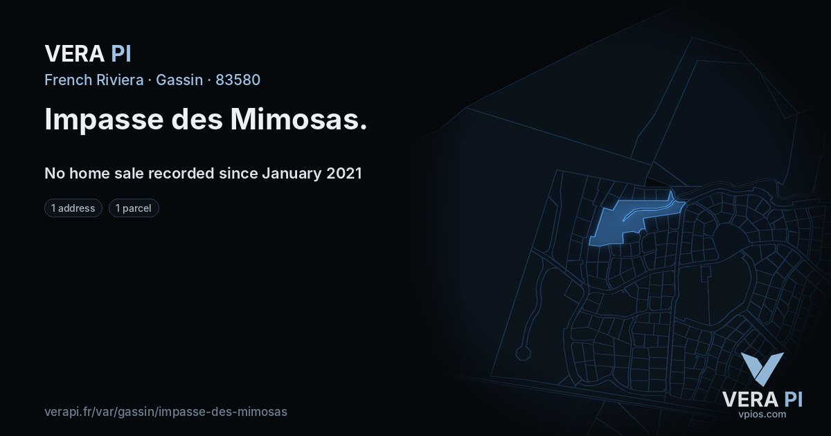 Impasse des Mimosas, Gassin at night – every parcel coloured by the prices around it, the street's own parcels lit