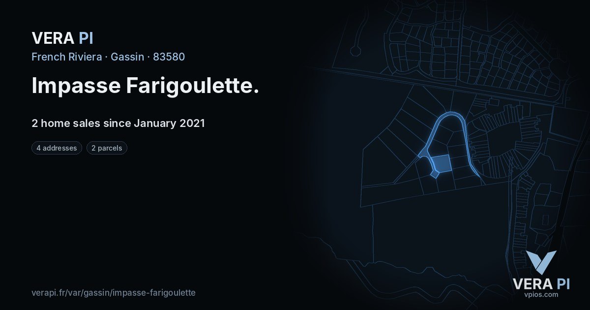 Impasse Farigoulette, Gassin at night – every parcel coloured by the prices around it, the street's own parcels lit
