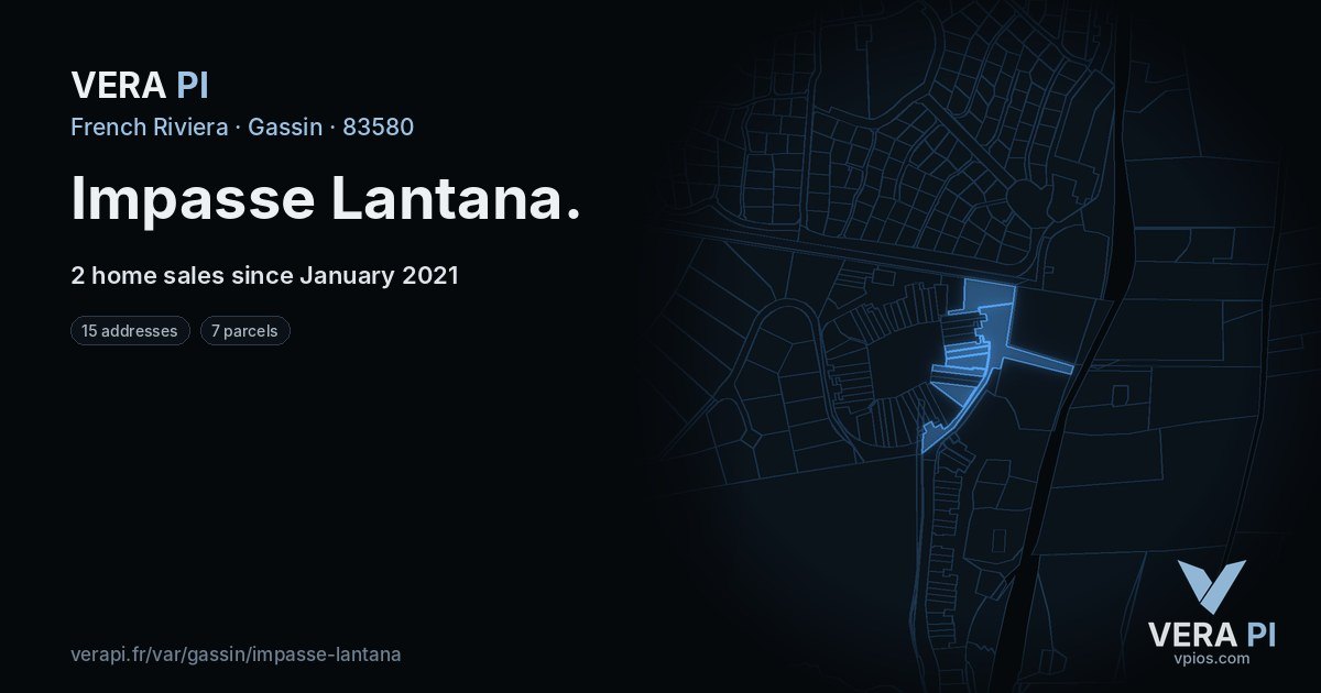 Impasse Lantana, Gassin at night – every parcel coloured by the prices around it, the street's own parcels lit