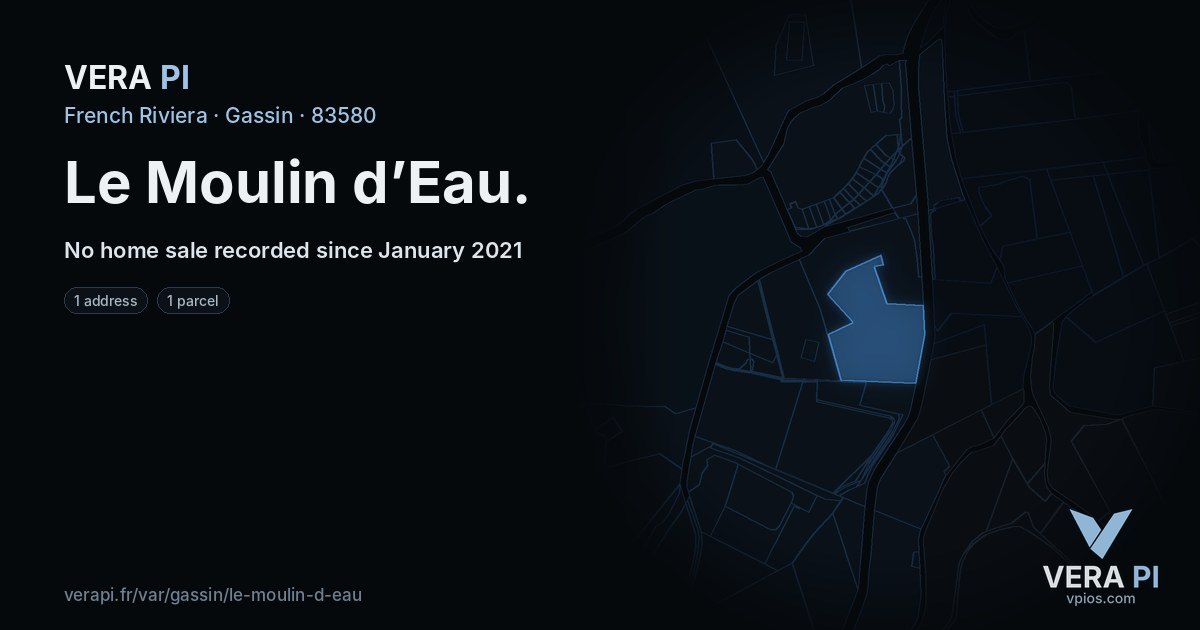 Le Moulin d’Eau, Gassin at night – every parcel coloured by the prices around it, the street's own parcels lit