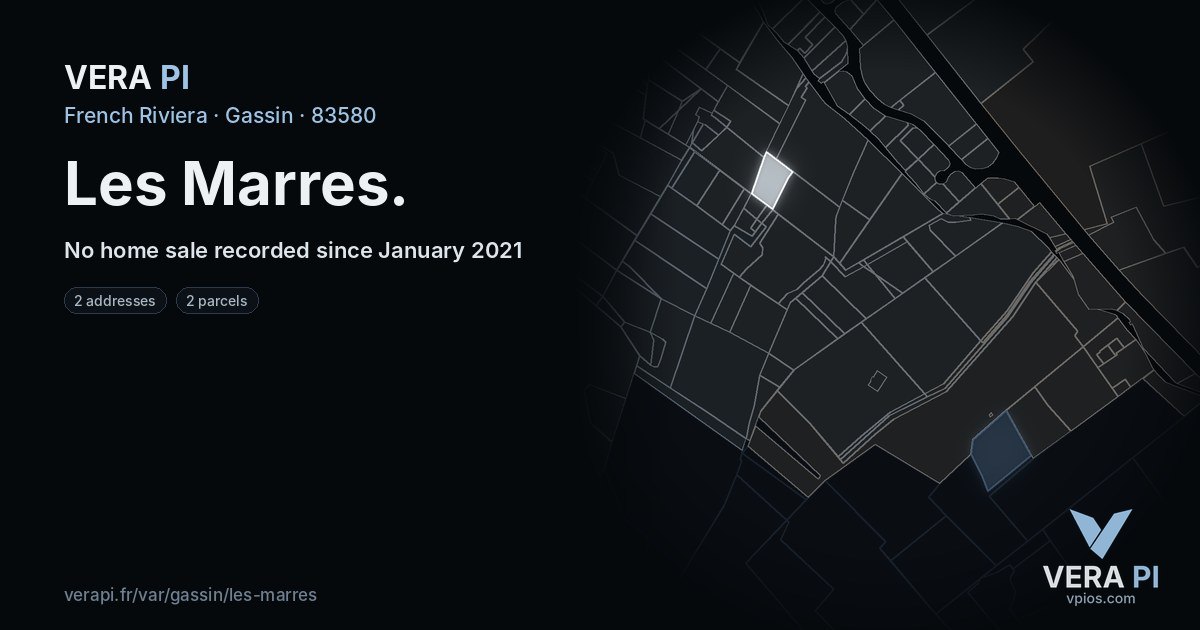 Les Marres, Gassin at night – every parcel coloured by the prices around it, the street's own parcels lit
