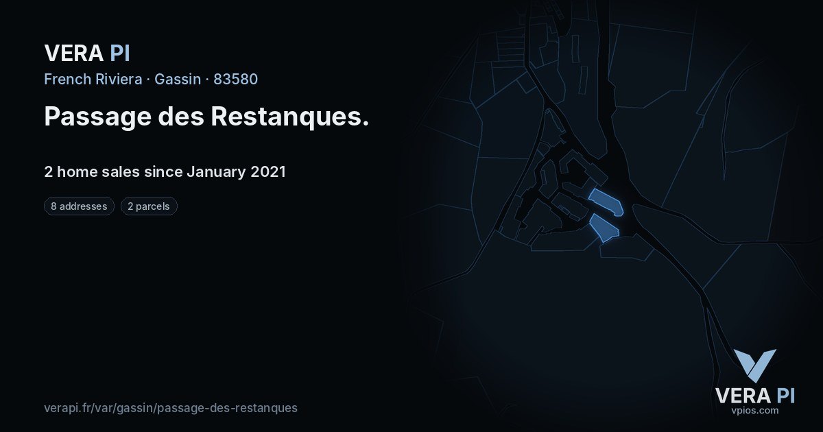 Passage des Restanques, Gassin at night – every parcel coloured by the prices around it, the street's own parcels lit