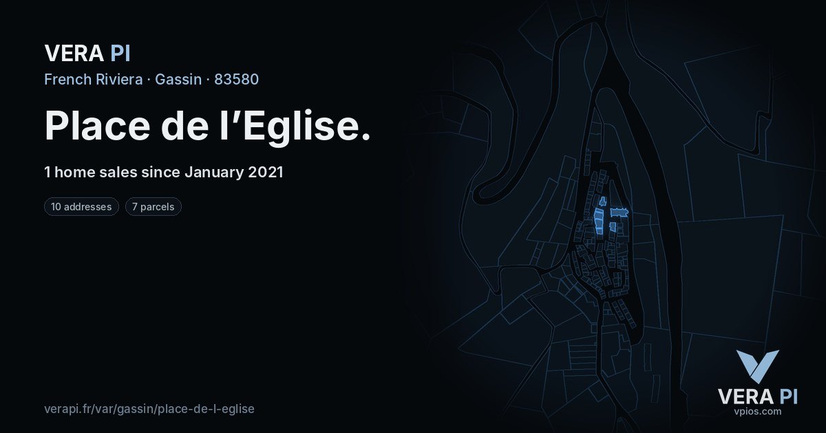 Place de l’Eglise, Gassin at night – every parcel coloured by the prices around it, the street's own parcels lit