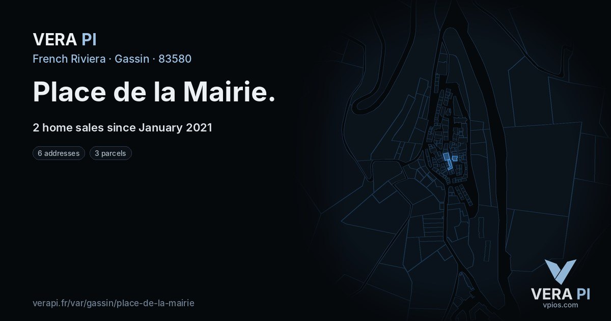 Place de la Mairie, Gassin at night – every parcel coloured by the prices around it, the street's own parcels lit