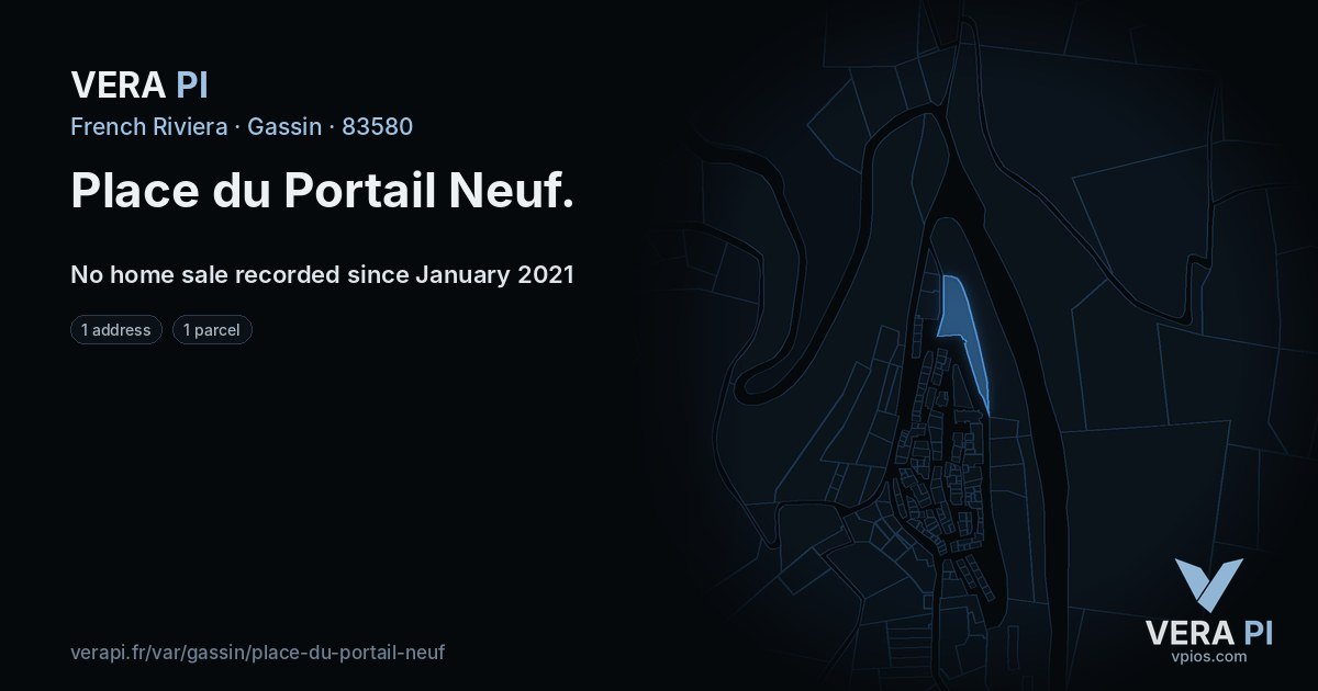 Place du Portail Neuf, Gassin at night – every parcel coloured by the prices around it, the street's own parcels lit