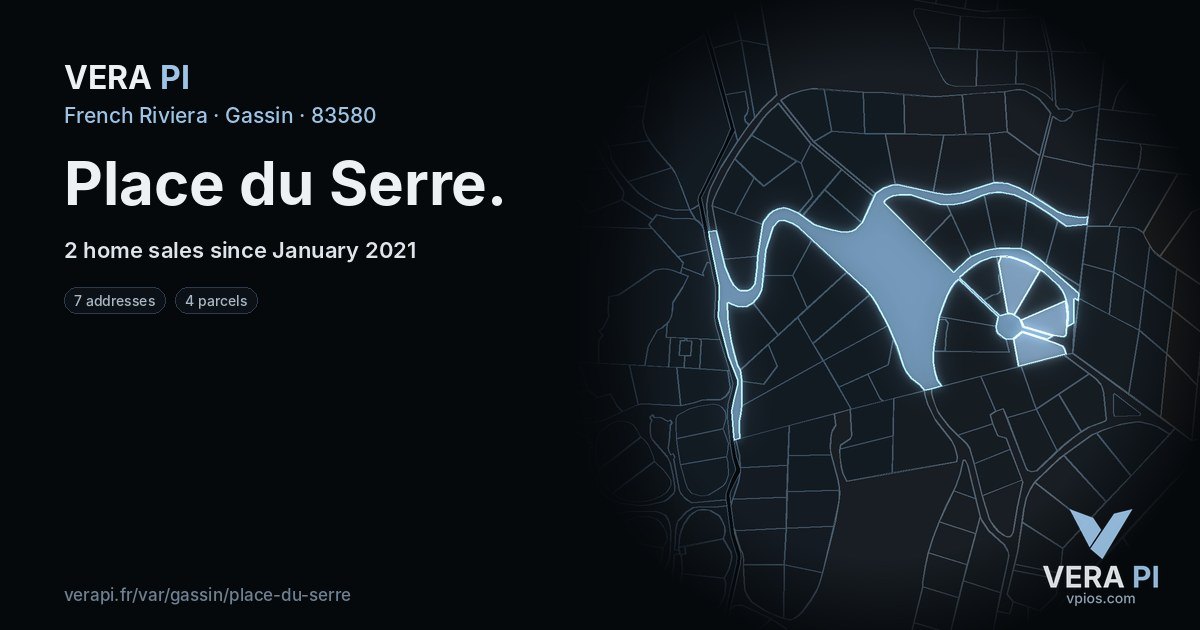 Place du Serre, Gassin at night – every parcel coloured by the prices around it, the street's own parcels lit