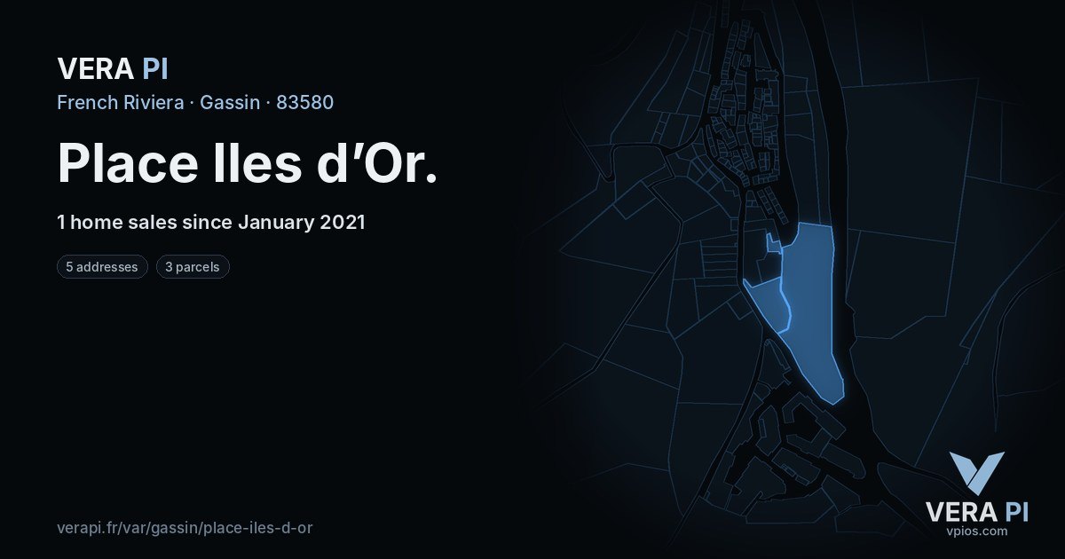 Place Iles d’Or, Gassin at night – every parcel coloured by the prices around it, the street's own parcels lit