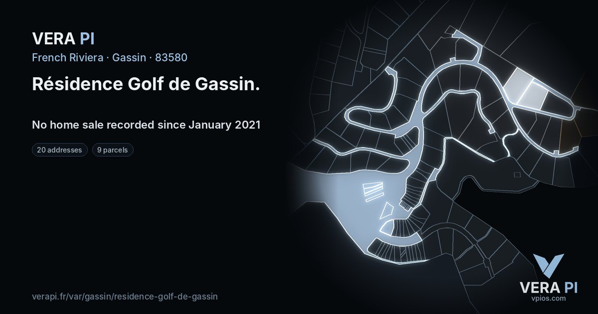 Résidence Golf de Gassin, Gassin at night – every parcel coloured by the prices around it, the street's own parcels lit