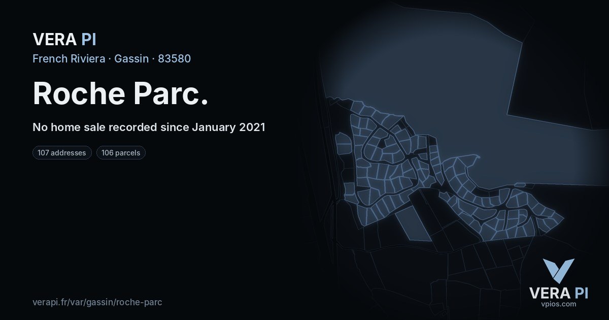 Roche Parc, Gassin at night – every parcel coloured by the prices around it, the street's own parcels lit