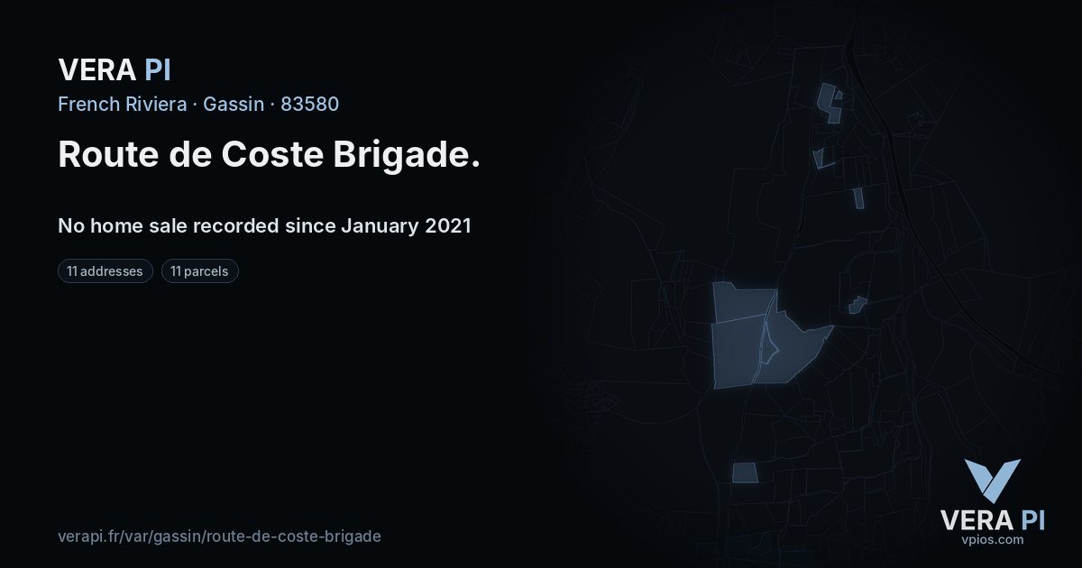Route de Coste Brigade, Gassin at night – every parcel coloured by the prices around it, the street's own parcels lit