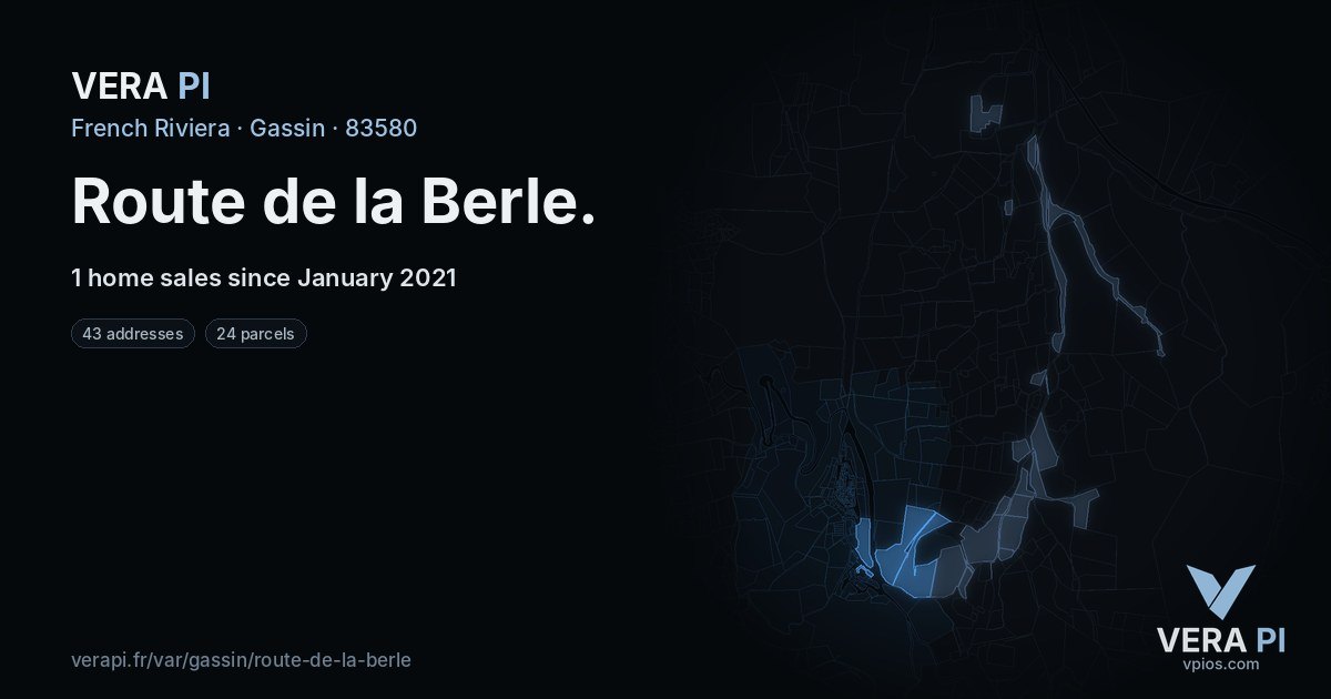 Route de la Berle, Gassin at night – every parcel coloured by the prices around it, the street's own parcels lit