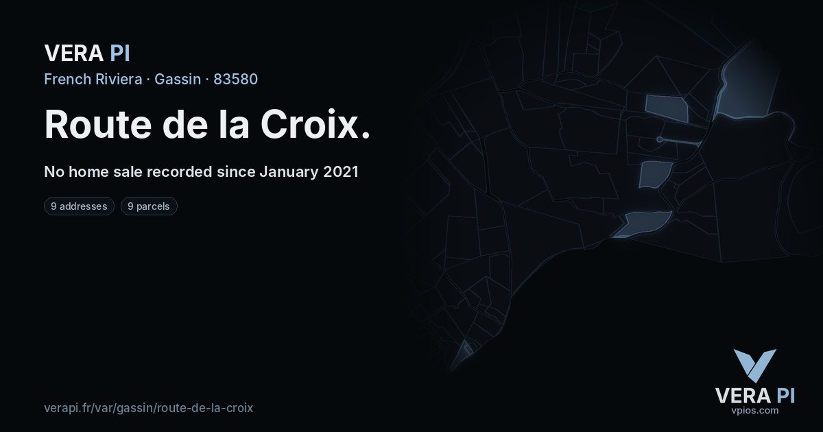 Route de la Croix, Gassin at night – every parcel coloured by the prices around it, the street's own parcels lit