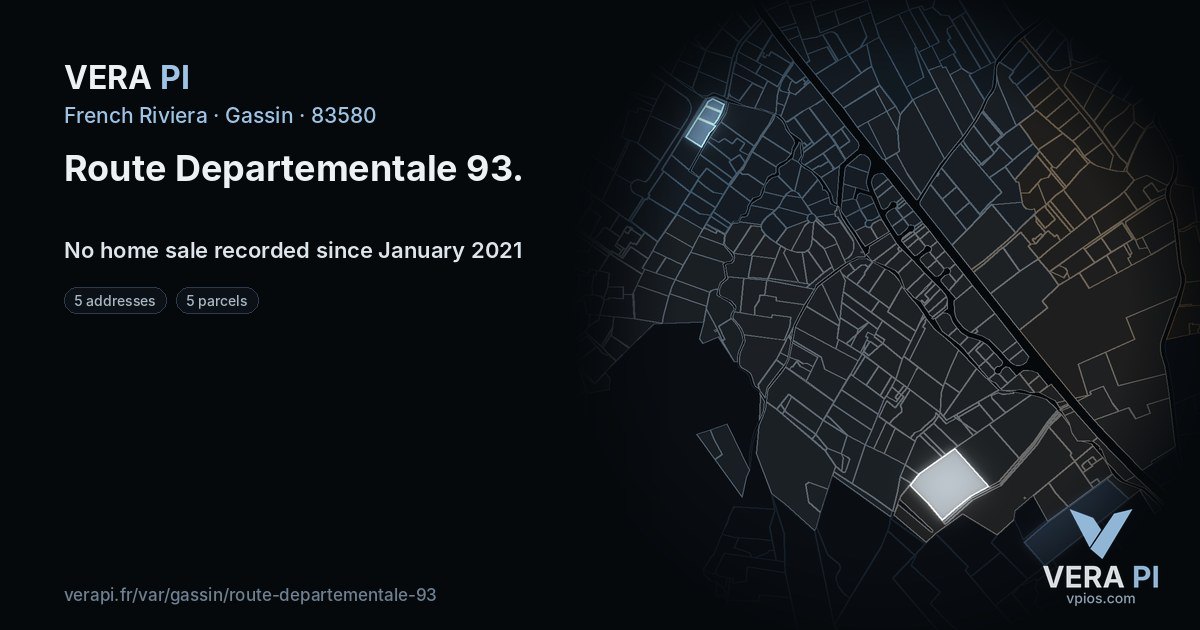 Route Departementale 93, Gassin at night – every parcel coloured by the prices around it, the street's own parcels lit