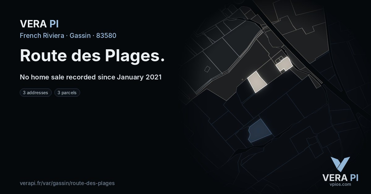 Route des Plages, Gassin at night – every parcel coloured by the prices around it, the street's own parcels lit