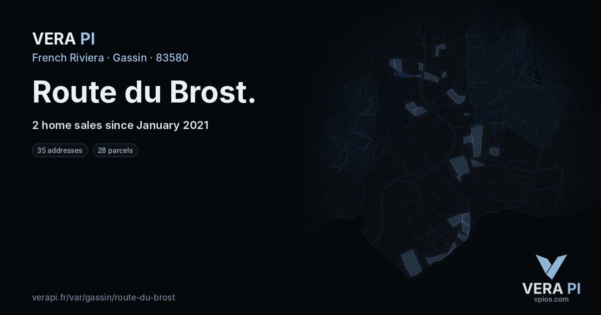 Route du Brost, Gassin at night – every parcel coloured by the prices around it, the street's own parcels lit