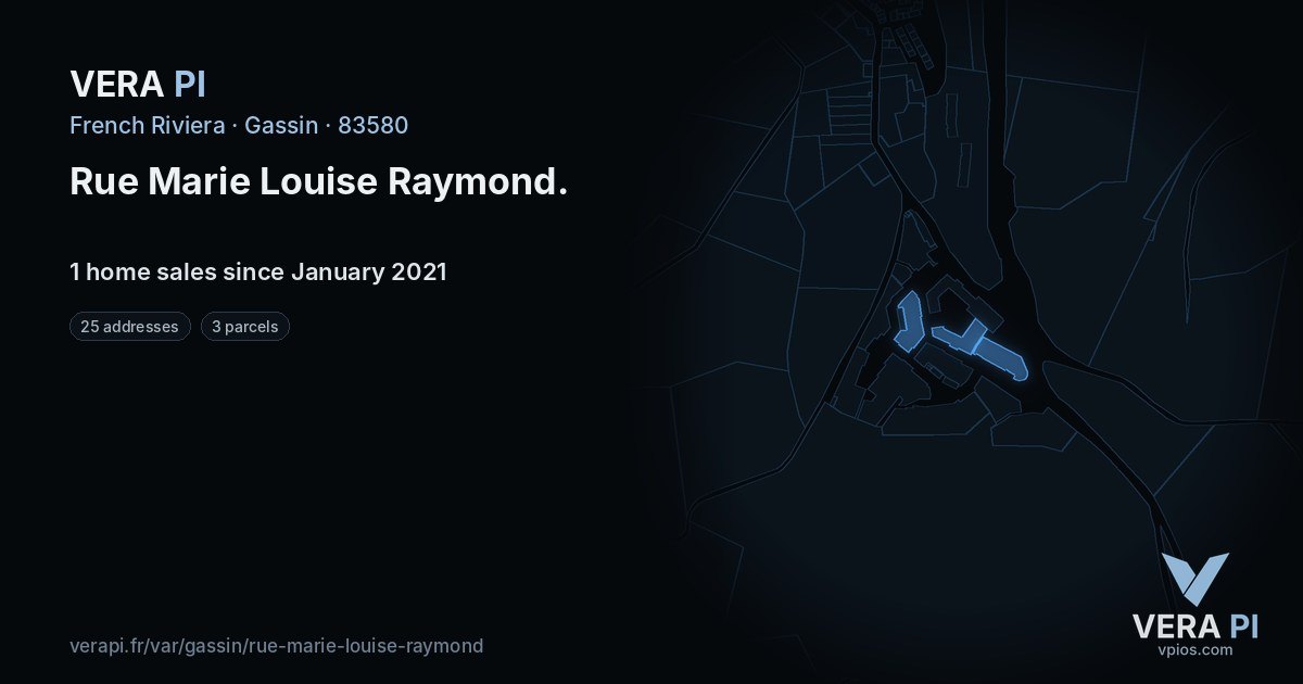 Rue Marie Louise Raymond, Gassin at night – every parcel coloured by the prices around it, the street's own parcels lit