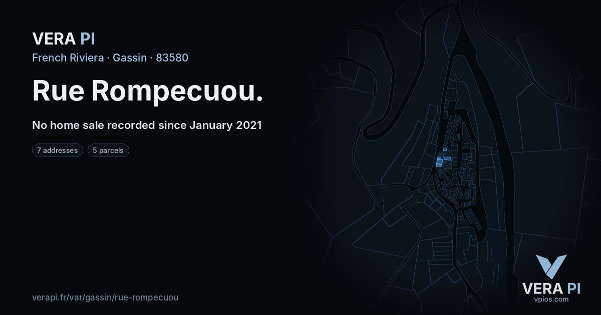 Rue Rompecuou, Gassin at night – every parcel coloured by the prices around it, the street's own parcels lit