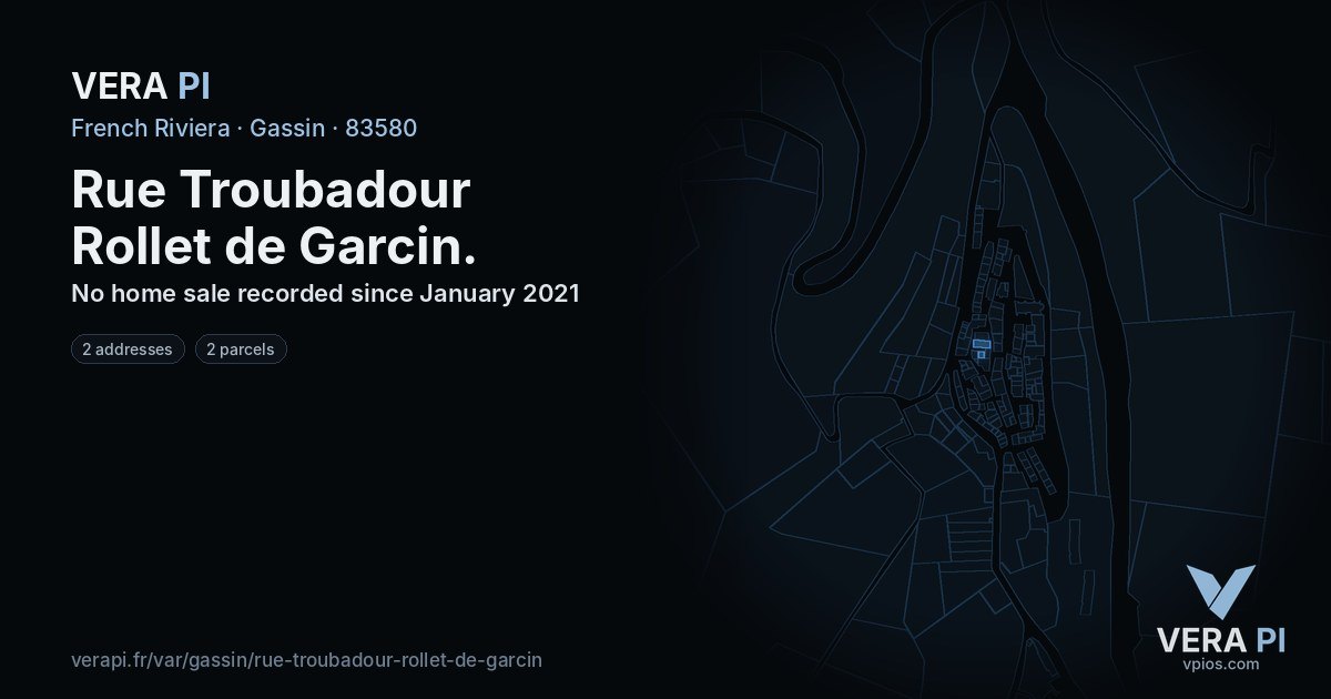 Rue Troubadour Rollet de Garcin, Gassin at night – every parcel coloured by the prices around it, the street's own parcels lit